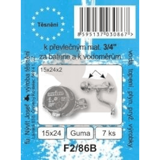 Těsnění k převlečným maticím 3/4 za baterie a k vodoměrům guma, 7 ks