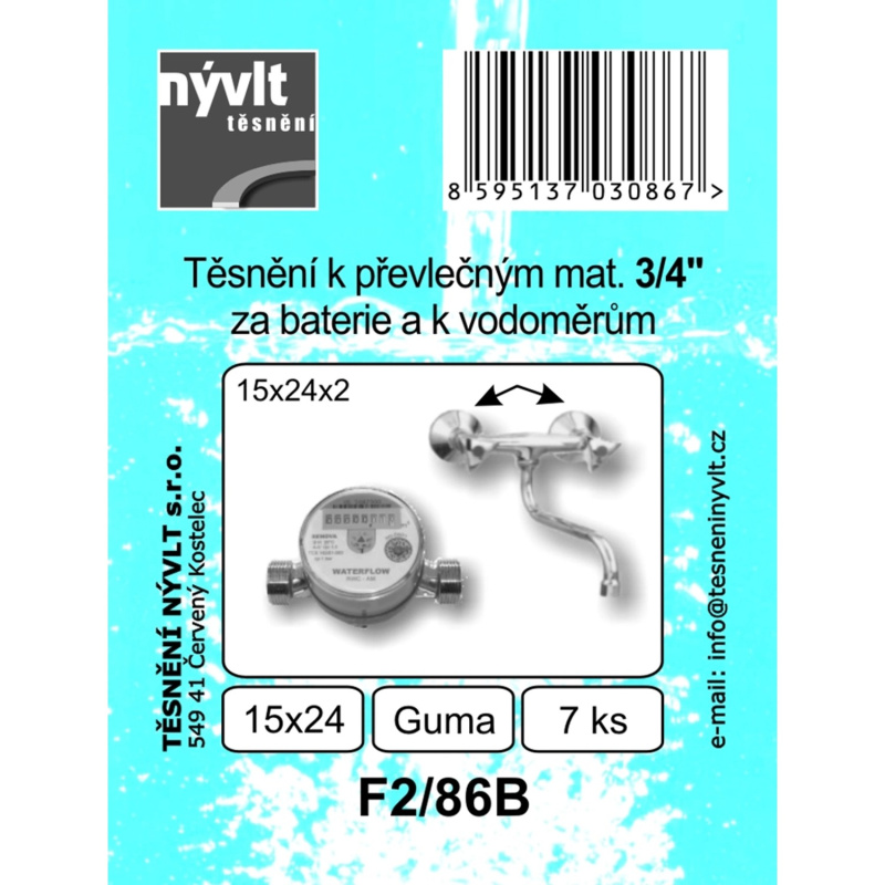 Těsnění k převlečným maticím 3/4 za baterie a k vodoměrům guma, 7 ks