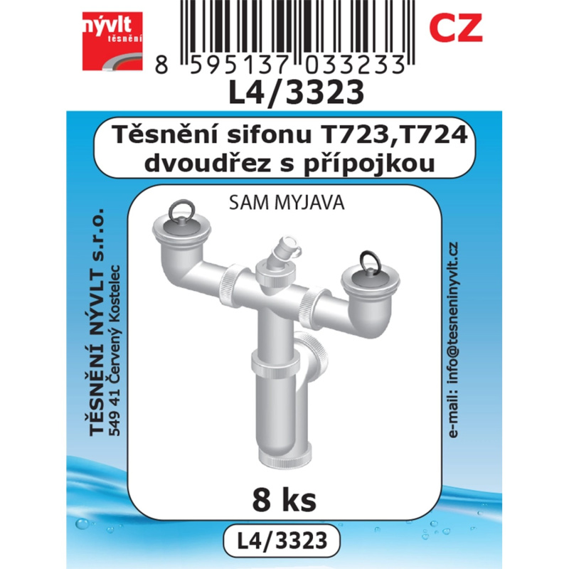 Sada těsnění sifonu s přípojkou pro dvoudřez, 8 ks