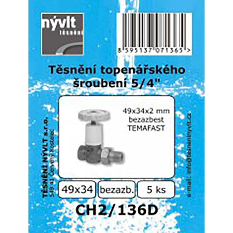 Sada těsnění topenářského šroubení CH2/136D 5/4'' 49×34×2, temafast (5 ks/bal.)