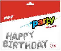 Nafukovací fóliové balónky Happy Birthday, stříbrné, 40 cm