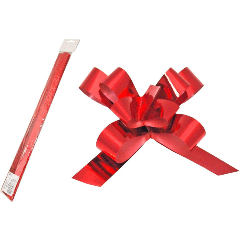 Metalická zatahovací stuha – červená