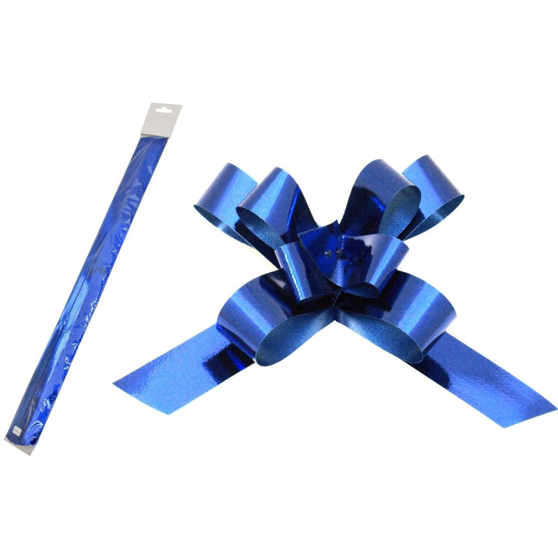 Metalická zatahovací stuha – modrá