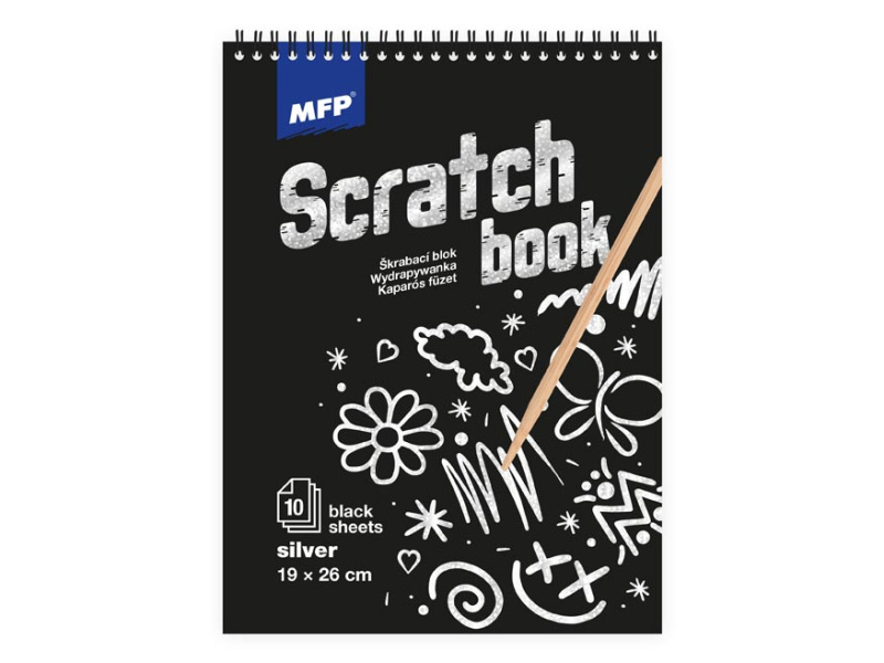 Škrabací  blok s perem 26x19cm, 10ls - černý/S holo