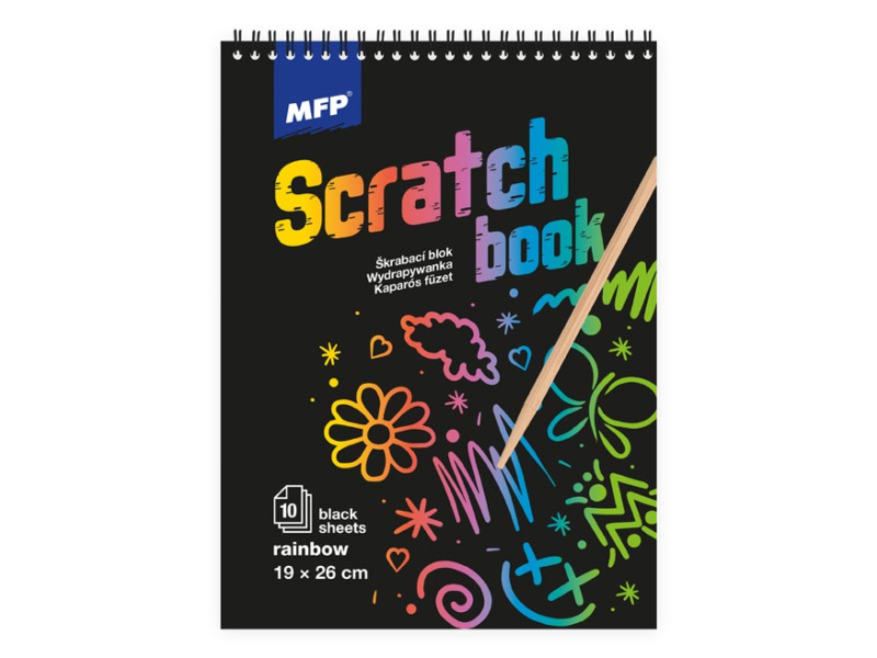 Škrabací  blok s perem 26x19cm, 10ls - černý duha