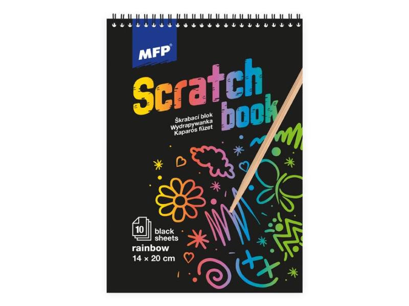 Škrabací obrázek blok 20x14cm, 10ls, černý/duha