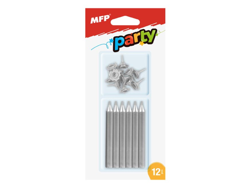 Dortové svíčky MFP stříbrné 12ks+12ks držák