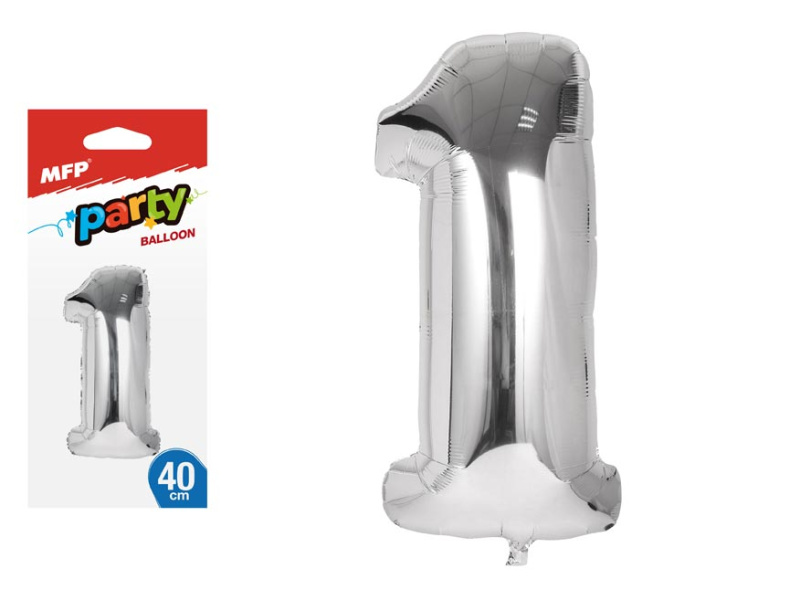 Nafukovací fóliový balónek č. 1, stříbrný, 40 cm