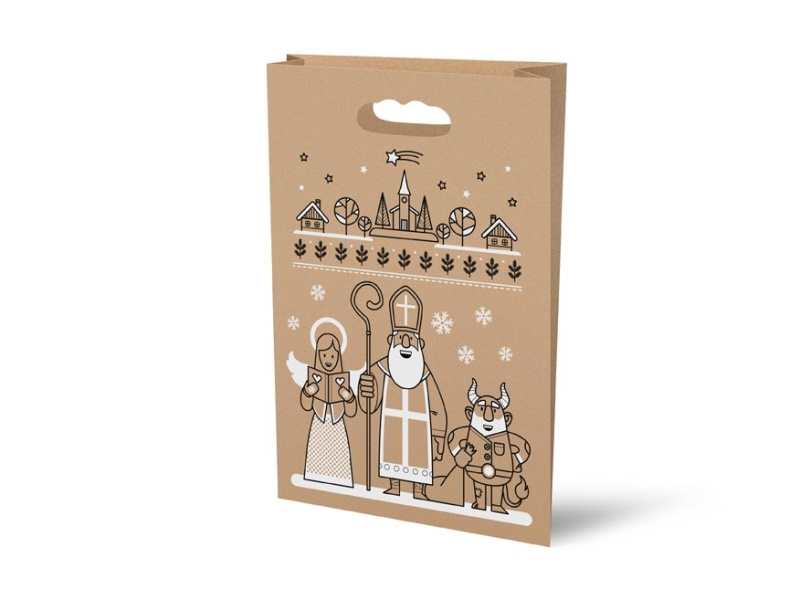 Mikulášská papírová taška, hnědá, 26 x 41 x 11 cm