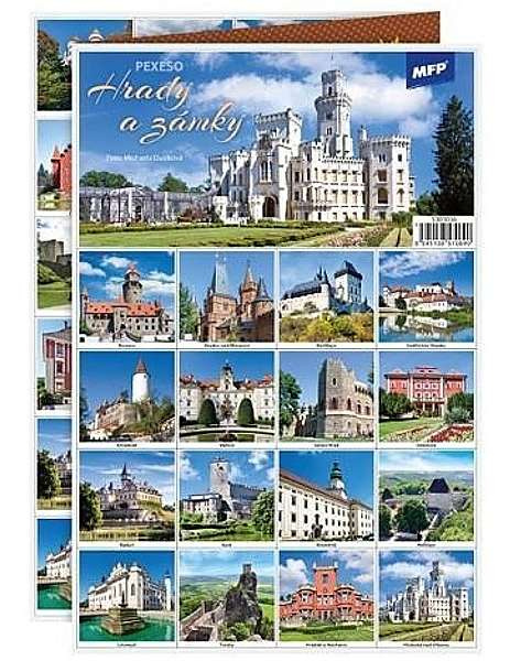 Pexeso papírové Hrady a zámky společenská hra 32 obrázkových dvojic 21x30cm
