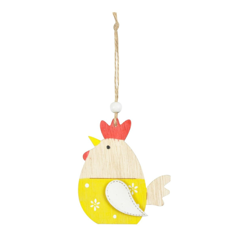 Dřevěný závěs Slepice žlutá, 9 cm