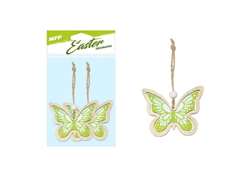 Závěs Motýli dřevo 2ks/7cm zelení