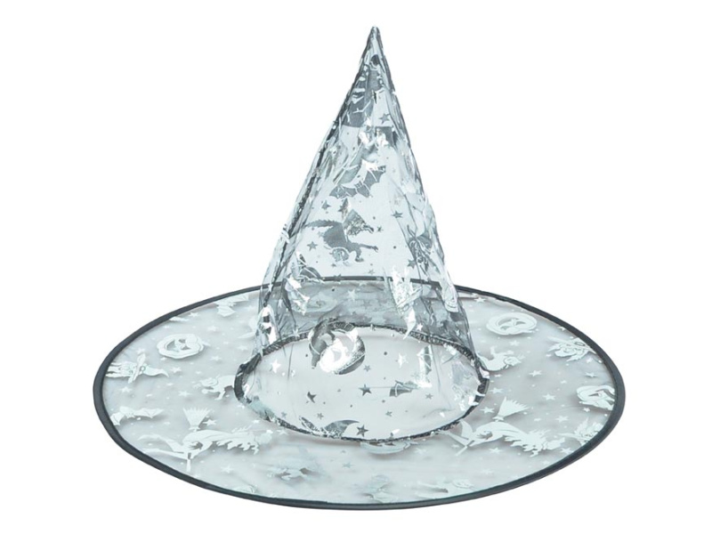 Klobouk čarodějnický černostříbrný 39x32cm