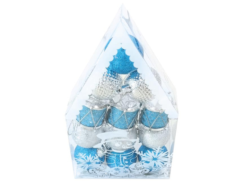 Baňky vánoční set 4cm/12ks modré+stříbrné
