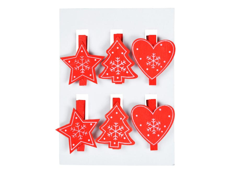 Kolíčky dřevěné červené 6ks/4,8cm