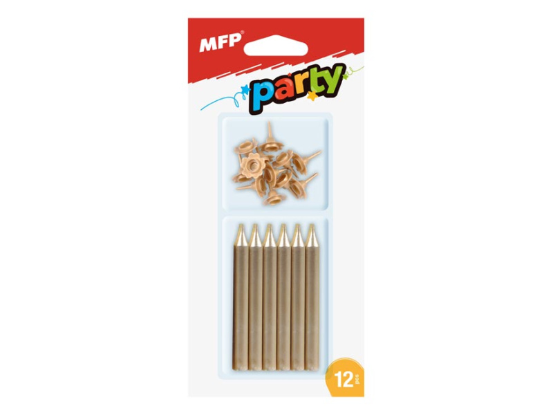 Dortové svíčky MFP zlaté 12ks+12ks držák
