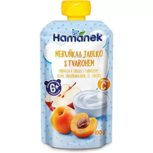 Hamánek Ovocná kapsička meruňka a jablko s tvarohem