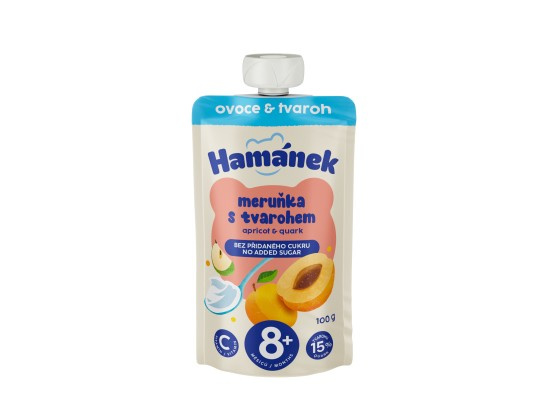 Hamánek Ovocná kapsička meruňka a jablko s tvarohem
