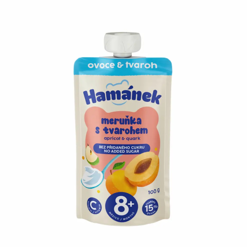 Hamánek Ovocná kapsička meruňka a jablko s tvarohem