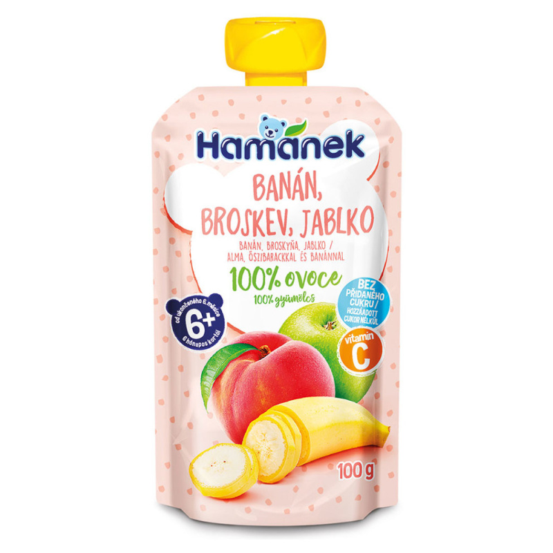 Hamánek Ovocná kapsička banán, broskev a jablko