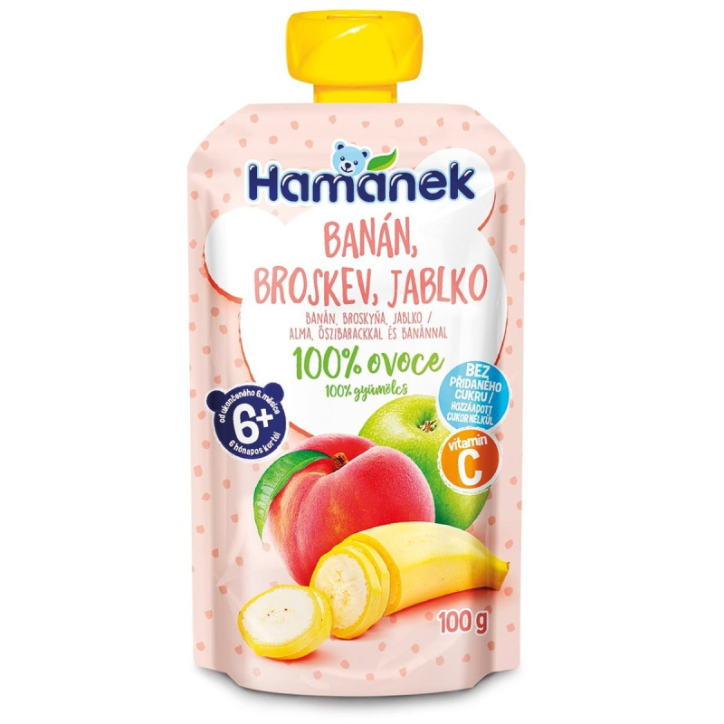 Hamánek Ovocná kapsička banán, broskev a jablko