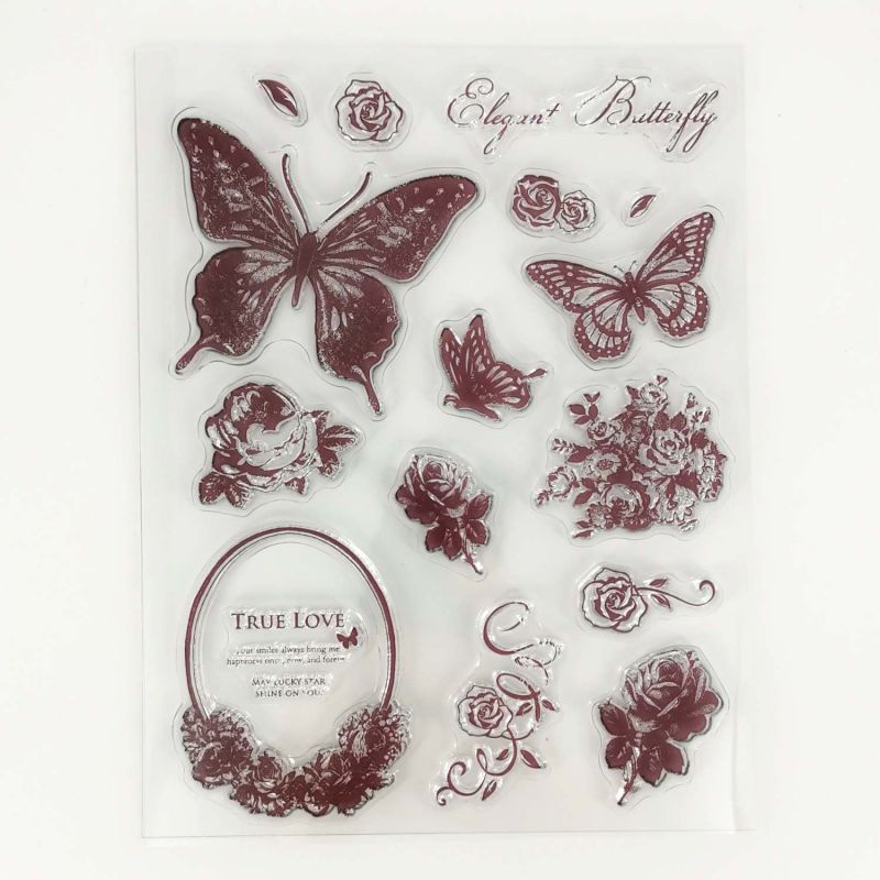 Motýlci a květiny - silikonová gelová razítka (16ks)