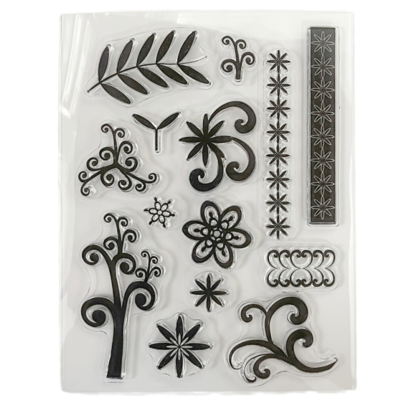 Větvičky a bordury - silikonová gelová razítka (14ks)