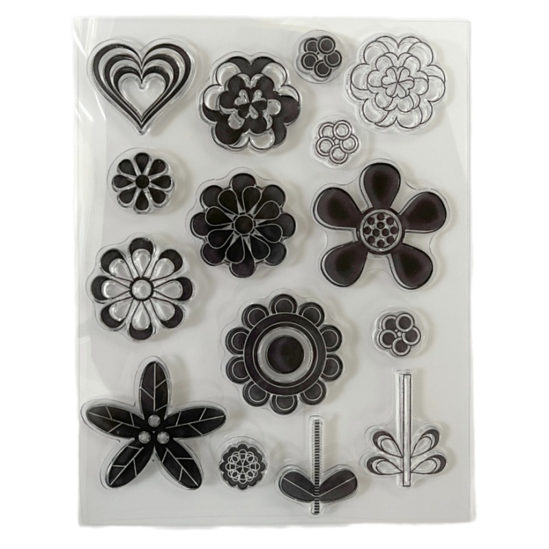 Květiny a srdíčko - silikonová gelová razítka (15ks)