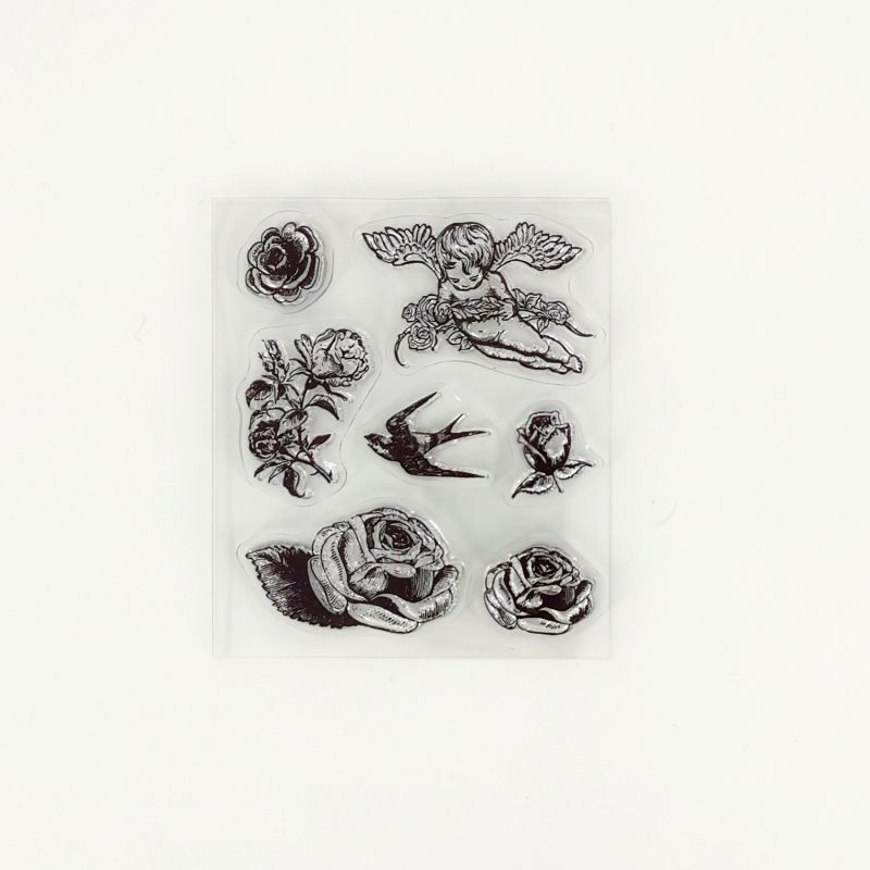 Andílek a růže - silikonová gelová razítka (7ks)