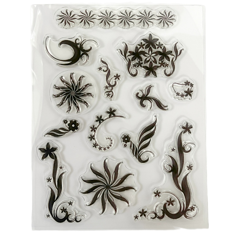 Květinové ornamenty a vlnky - silikonová gelová razítka (13ks)