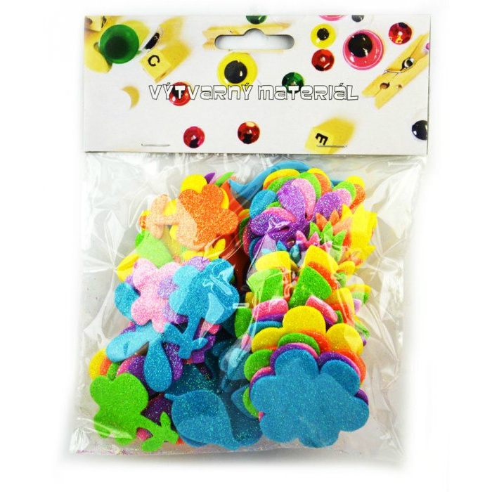 Výřezy z pěnovky třpytivé - Kytičky (60ks)