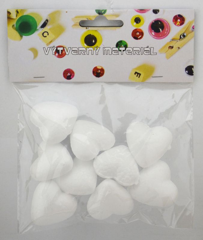 Polystyrenové srdce - 9 ks, 4 cm