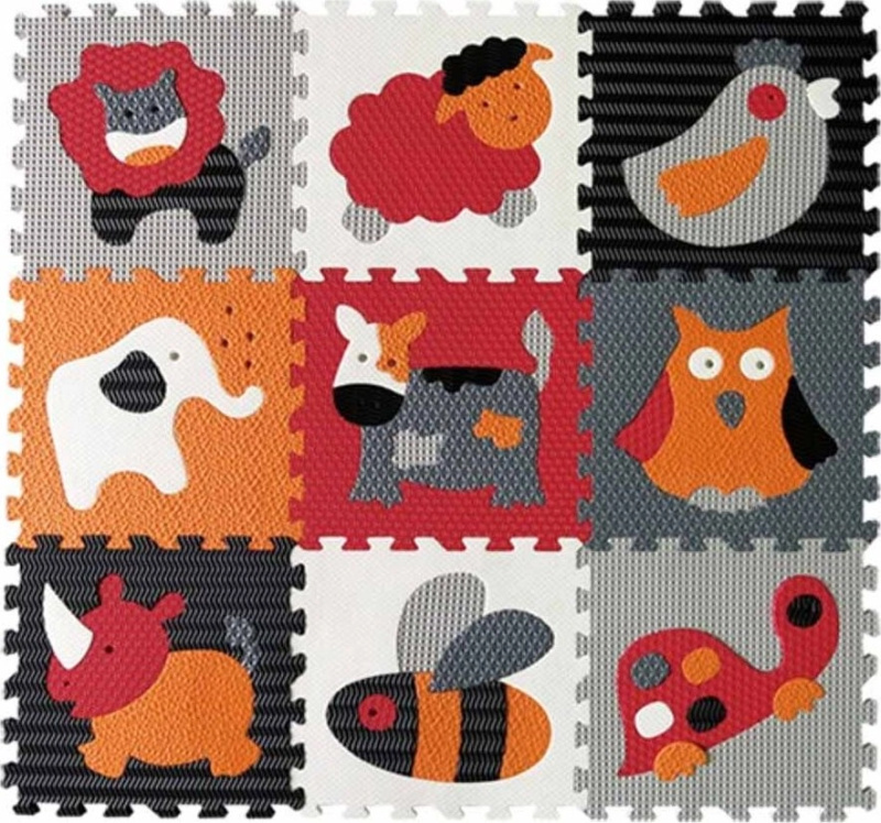 Baby Great Penové puzzle Zvieratká šedé a červené XS 9 dielikov