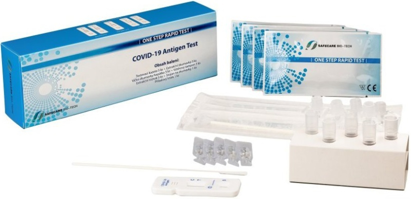 Safecare 5x  Antigenní rychlotest na COVID-19 z přední části nosu/z nosohltanu - 40 Kč/ks