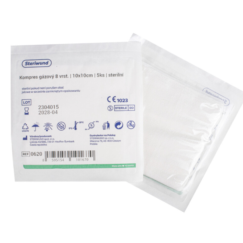 STERIWUND Gáza hydrofilní komprese sterilní 10 x 10cm 5 kusů