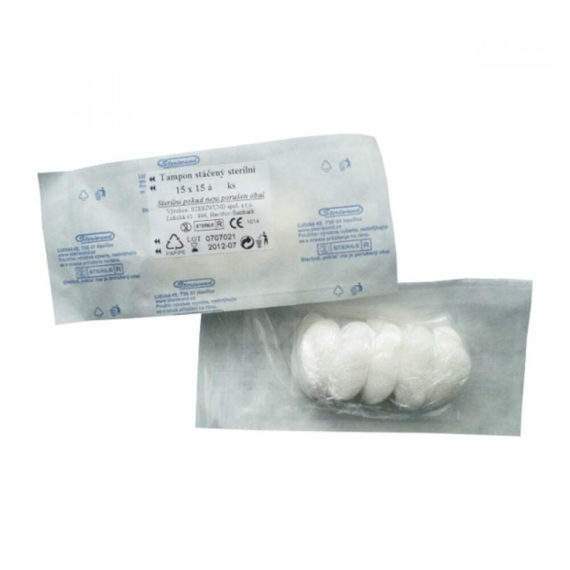 STERIWUND Tampón stáčený z gázy sterilní 15 cm x 15 cm 5 kusů