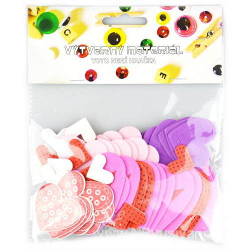 Výřezy z pěnovky samolepicí - Srdíčka (69ks)