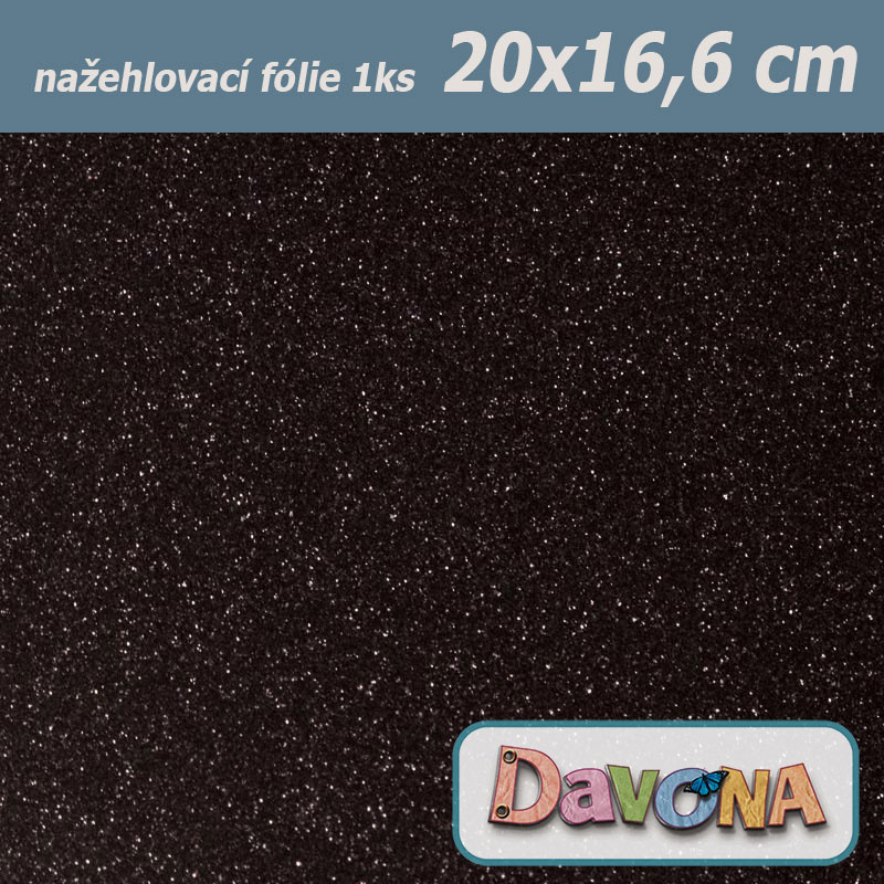 Nažehlovací fólie černá perleťová třpytivá 20x16,6cm (1ks)
