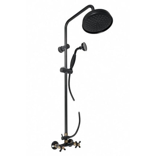 RAV SLEZÁK Morava Retro sprchový systém s držákem sprchy a sprchovou hadicí černá matná/stará mosaz mk181.0/7cmatsm MK181.07CMATSM