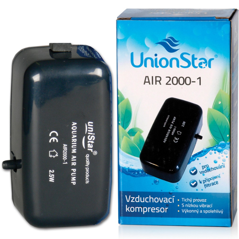 Akvaristika - UnionStar AIR 2000 - 1, vzduchovací motorek do akvária, výkon 90l/hod.