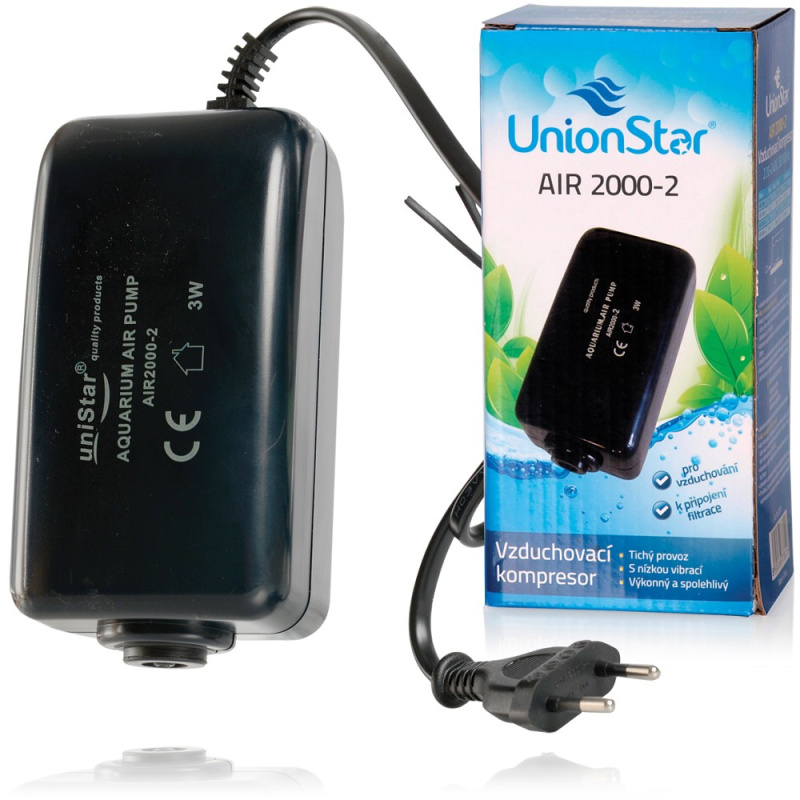 Akvaristika - UnionStar AIR 2000 - 2, vzduchovací motorek do akvária, 108l/hod., 3W