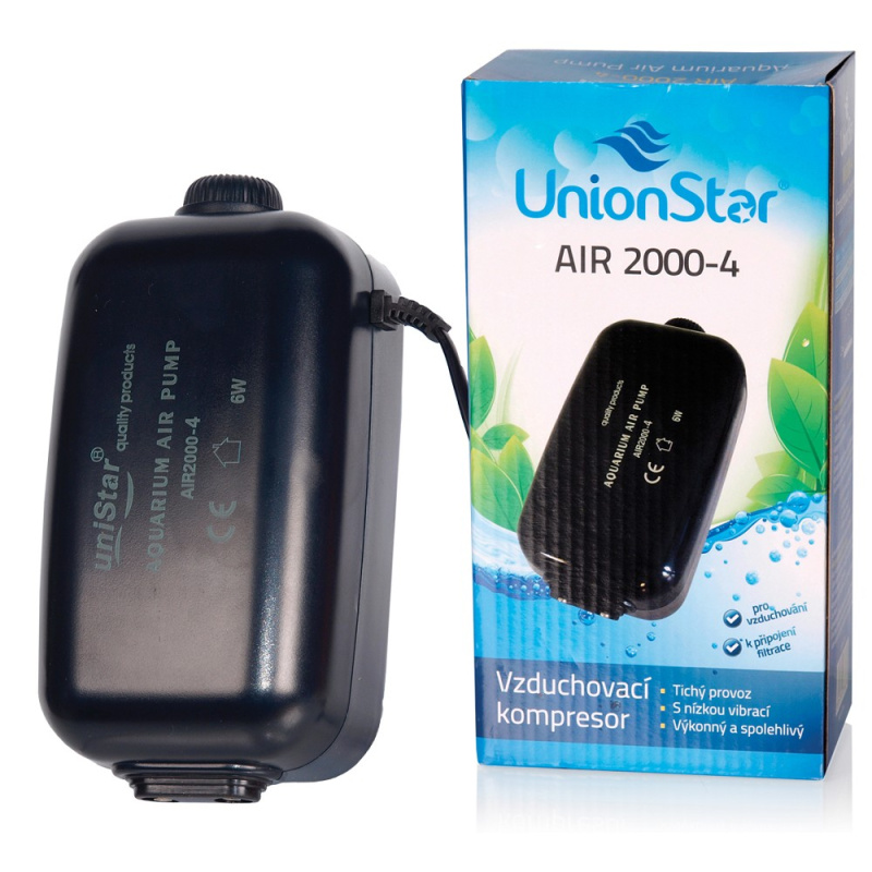 Akvaristika - UnionStar AIR 2000 - 4, vzduchovací motorek do akvária, výkon 270l/hod.
