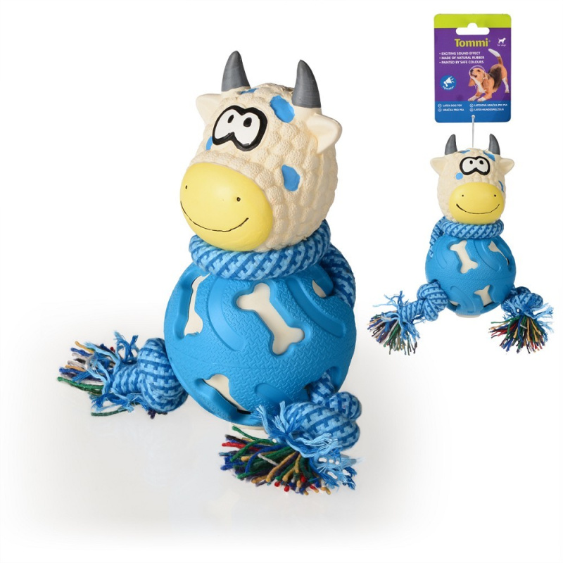 Hračky pro psy - Kravička modro-bílá 3v1 - latex 18,5cm