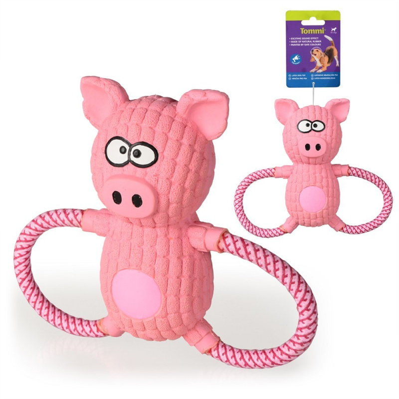 Hračky pro psy - Prasátko růžové, lano - latex 18,5 cm