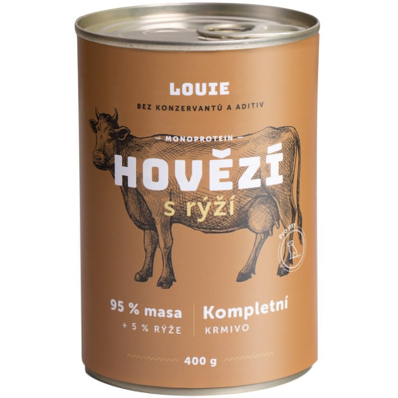 Louie konz. pro psy hovězí s rýží 400 g