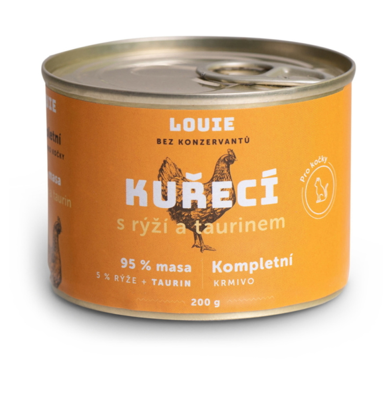 Louie konz. pro kočky kuřecí s rýží a taurin 200g 
