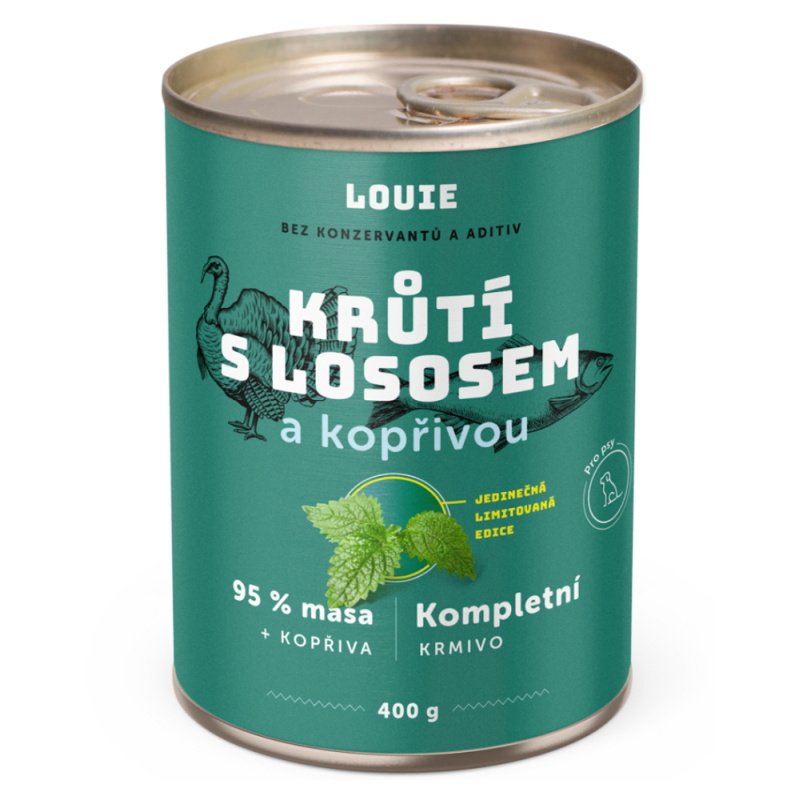Konzerva LOUIE krůtí s lososem a kopřivou 400g