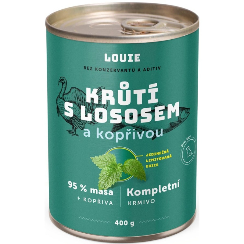 Konzerva LOUIE krůtí s lososem a kopřivou 400g