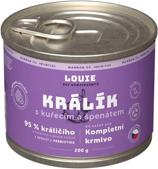 Louie konzerva pro psy králík s kuřecím a špenátem 200 g