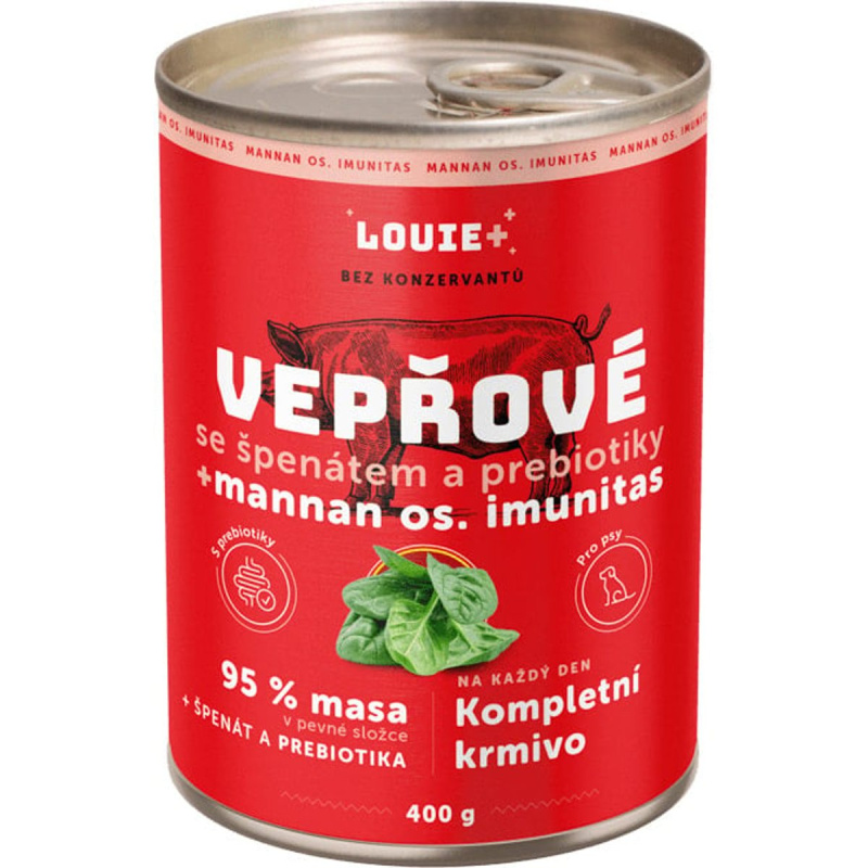 Louie konz.pro psy vepřové,špenát,prebiotika 400g